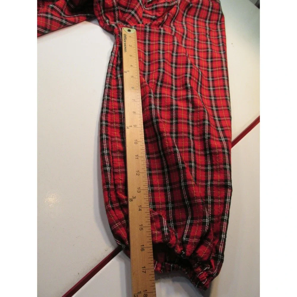 Old Navy Women XL Red Plaid Peasant Top Puff Sleeve Smocked Modal Blouse